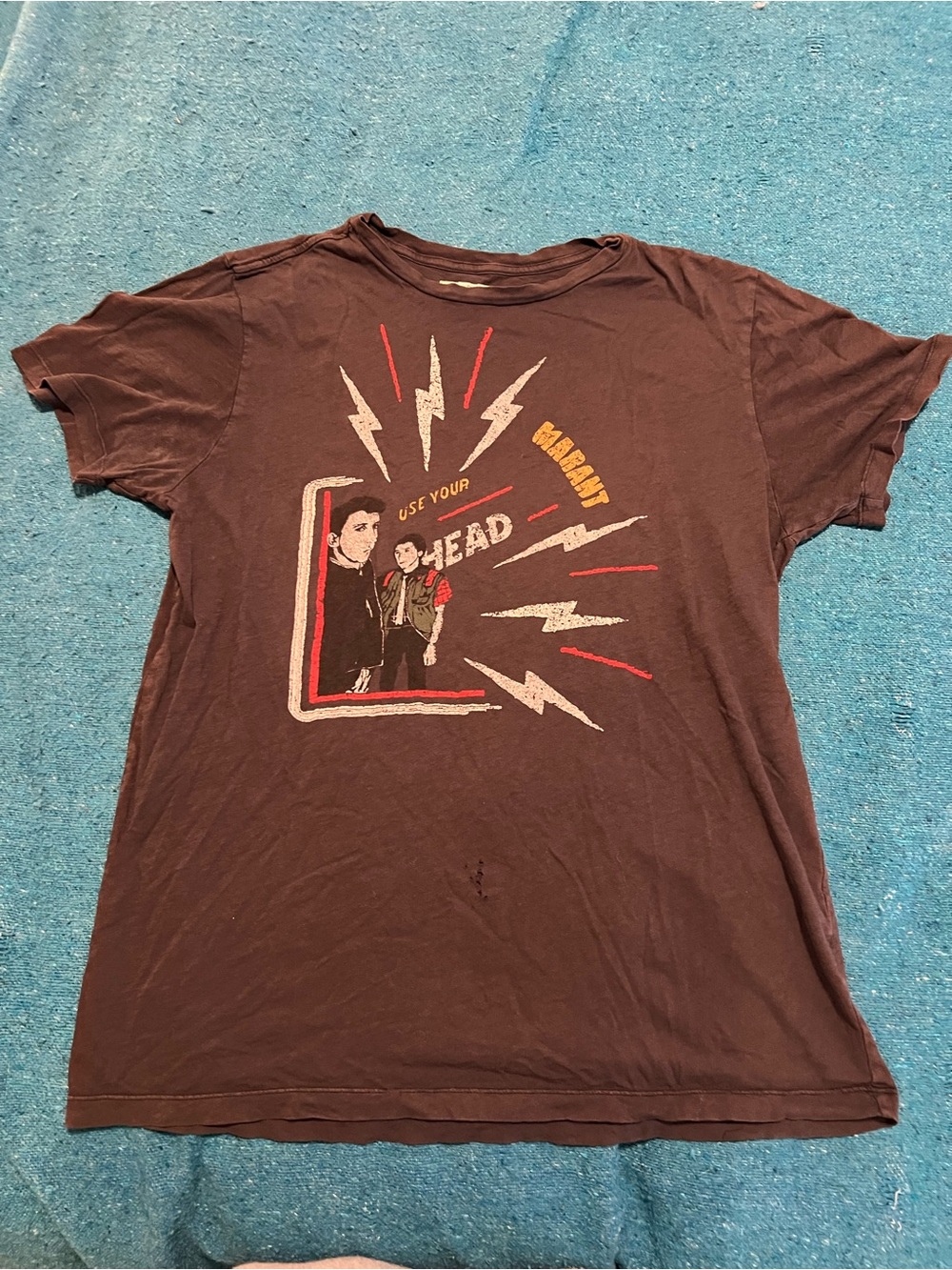 Graphic Crewneck T-Shirt - Charcoal Brown with Retro Print